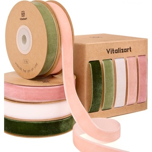 image:imageVitalizart Velvet Ribbon 58 x 25 Yd Plush Texture Mixed Color Set  Rustic Holiday Thin Christmas Ribbon For Gift Wrapping Crafts Wreaths Tree Ornaments Bows Garland Festive Decor Pink GreenGreen  Pink