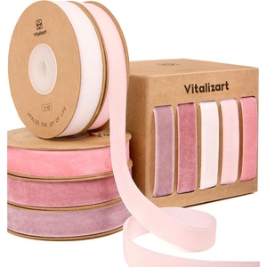 image:imageVitalizart Velvet Ribbon 58 x 25 Yd Plush Texture Mixed Color Set  Rustic Holiday Thin Christmas Ribbon For Gift Wrapping Crafts Wreaths Tree Ornaments Bows Garland Festive Decor Pink GreenPink  White