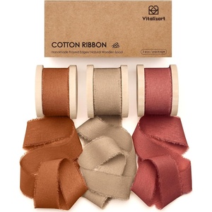 image:imageVitalizart Beige Cotton Ribbon 1 x 15Yd Handmade Frayed Fringe Light NudeFall Ribbon