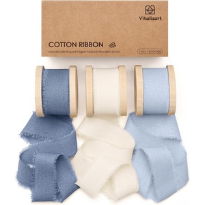 image:imageVitalizart Dusty Blue Cotton Ribbon 1 x 15 Yds Handmade Frayed FringeDusty Blue Ribbon
