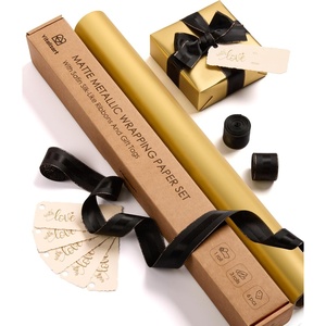 image:imageVitalizart Matte Metallic Red Wrapping Paper Set 17 Ribbons amp Gift TagsGold Paper  Black Ribbons