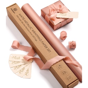 image:imageVitalizart Matte Metallic Red Wrapping Paper Set 17 Ribbons amp Gift TagsPink Paper  Pink Ribbons