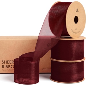 image:imageVitalizart Organza Ribbon 15 x 30 Yd Christmas Sheer Ribbons Set 10 Yd x 3 Rolls Red Green White for Christmas Decor Gift Wrapping Crafts Bows Wedding Invitations Wreaths BouquetBurgundy