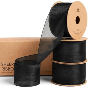 image:imageVitalizart Organza Ribbon 15 x 30 Yd Christmas Sheer Ribbons Set 10 Yd x 3 Rolls Red Green White for Christmas Decor Gift Wrapping Crafts Bows Wedding Invitations Wreaths BouquetBlack
