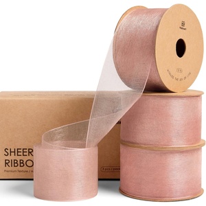 image:imageVitalizart Organza Ribbon 15 x 30 Yd Christmas Sheer Ribbons Set 10 Yd x 3 Rolls Red Green White for Christmas Decor Gift Wrapping Crafts Bows Wedding Invitations Wreaths BouquetRose Gold