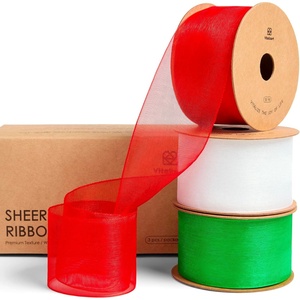 image:imageVitalizart Organza Ribbon 15 x 30 Yd Christmas Sheer Ribbons Set 10 Yd x 3 Rolls Red Green White for Christmas Decor Gift Wrapping Crafts Bows Wedding Invitations Wreaths BouquetChristmas