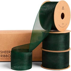image:imageVitalizart Organza Ribbon 15 x 30 Yd Christmas Sheer Ribbons Set 10 Yd x 3 Rolls Red Green White for Christmas Decor Gift Wrapping Crafts Bows Wedding Invitations Wreaths BouquetDark Green
