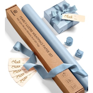 image:imageVitalizart Gold Wrapping Paper Set 17 PearlyLustre Ribbons amp Gift TagsDusty Blue Paper  Dusty Blue Ribbons
