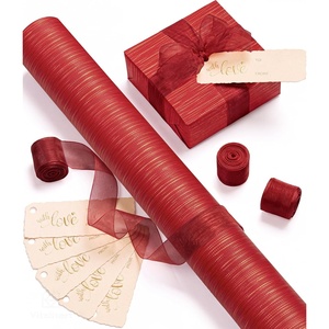 image:imageVitalizart Red Textured Wrapping Paper Set 17 Organza Ribbon amp Gift TagsRed