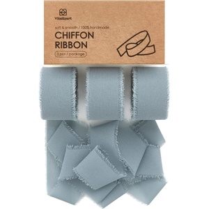 image:imageVitalizart Merry Christmas Chiffon Silk Ribbon 1 Printed Text Gold FoilDusty Blue