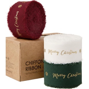 image:imageVitalizart Merry Christmas Chiffon Silk Ribbon 1 Printed Text Gold FoilMerry Christmas Ribbon