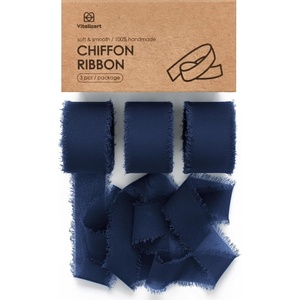 image:imageVitalizart Merry Christmas Chiffon Silk Ribbon 1 Printed Text Gold FoilNavy Blue