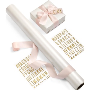 image:imageVitalizart Black PearlyLustre Wrapping Paper Set 17 Ribbons amp StickersWhite Paper  Pink Ribbons