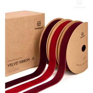 image:imageVitalizart Dark Green Velvet Ribbon 58 Christmas Ribbon Set Plush TextureBurgundy  Red