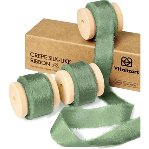 image:imageVitalizart Dusty Green Ribbon 58 x 15 Yd Crepe SilkLike Frayed FringeDusty Green