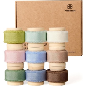 image:imageVitalizart Dusty Green Ribbon 58 x 15 Yd Crepe SilkLike Frayed FringePastel 9 Colors