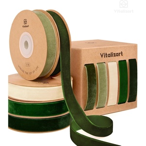image:imageVitalizart Green Velvet Ribbon 58 x 25 Yd Christmas Set Plush TextureDark  Sage Green