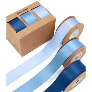 image:imageVitalizart Sage Green Satin Ribbon 1 x 30 Yds Double Face Gift WrappingNavy  Dusty Blue