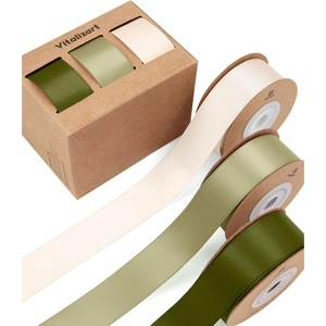 image:imageVitalizart Sage Green Satin Ribbon 1 x 30 Yds Double Face Gift WrappingSage Green  Cream