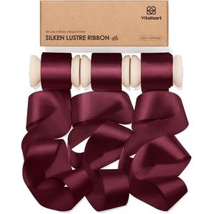 image:imageVitalizart Silky Luster Ribbon 1In x 15 Yds Dark Green 3 Rolls Clean EdgesBurgundy