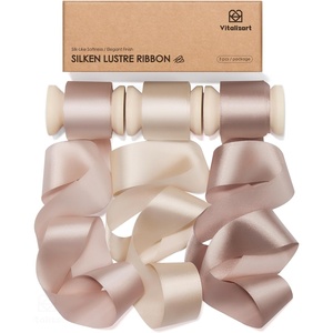 image:imageVitalizart Silky Luster Ribbon 1In x 15 Yds Dark Green 3 Rolls Clean EdgesChampagne Nude  Ivory