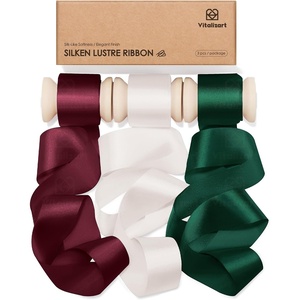 image:imageVitalizart Silky Luster Ribbon 1In x 15 Yds Dark Green 3 Rolls Clean EdgesChristmas Ribbon