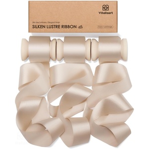 image:imageVitalizart Silky Luster Ribbon 1In x 15 Yds Dark Green 3 Rolls Clean EdgesLight Nude