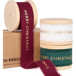 image:imageVitalizart Black Cotton Ribbon 1 x 15 Yds Handmade Frayed FringeMerry Christmas Ribbon