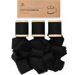 image:imageVitalizart Cotton Ribbon 15x 45 Yd Pastel 9 Colors Handmade Frayed FringeBlack