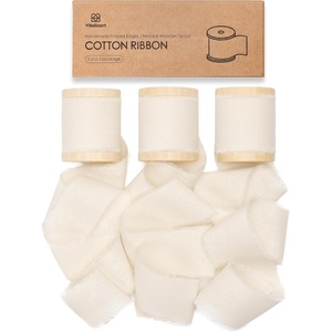 image:imageVitalizart Cotton Ribbon 15x 45 Yd Pastel 9 Colors Handmade Frayed FringeCream White