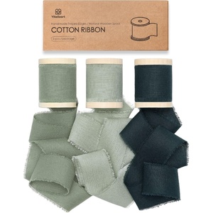 image:imageVitalizart Cotton Ribbon 15x 45 Yd Pastel 9 Colors Handmade Frayed FringeGreen Set