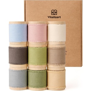 image:imageVitalizart Cotton Ribbon 15x 45 Yd Pastel 9 Colors Handmade Frayed FringePastel 9 Colors