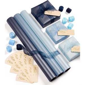 image:imageVitalizart Burgundy PearlyLustre Wrapping Paper 30 Organza Ribbon amp TagsNavy Dusty Baby Blue 3 Rolls