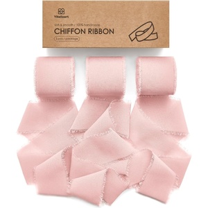 image:imageVitalizart Navy Blue Chiffon Silk Ribbon 15x 21 Yd Handmade Frayed FringeLight Pink