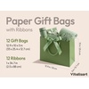 image:imageVitalizart Large Paper Gift Bags With Handles amp Ribbon Bows Thick TextureGreen  Cream 12 Pcs
