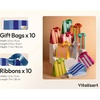 image:imageVitalizart Striped Paper Gift Bags With Ribbon Handles Small Bulk PackBlue