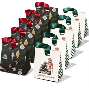 image:imageVitalizart Christmas Paper Gift Bags With Ribbon Handles Small Bulk PackGreen  Red 10pcs