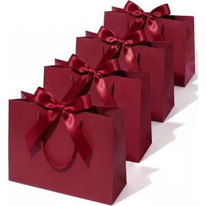 image:imageVitalizart Large Paper Gift Bags With Handles amp Ribbon Bows Thick TextureBurgundy Red