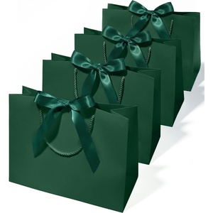 image:imageVitalizart Large Paper Gift Bags With Handles amp Ribbon Bows Thick TextureDark Green