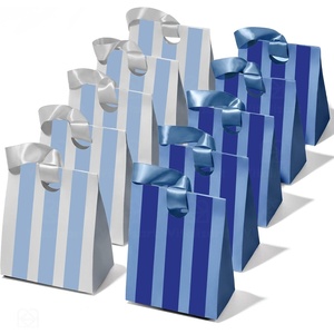image:imageVitalizart Striped Paper Gift Bags With Ribbon Handles Small Bulk PackBlue