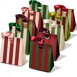 image:imageVitalizart Striped Paper Gift Bags With Ribbon Handles Small Bulk PackChristmas Bags