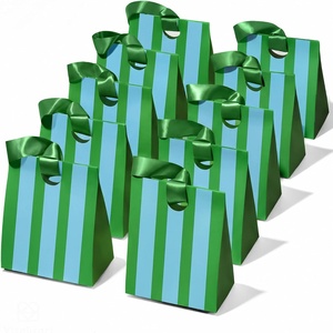 image:imageVitalizart Striped Paper Gift Bags With Ribbon Handles Small Bulk PackGreen